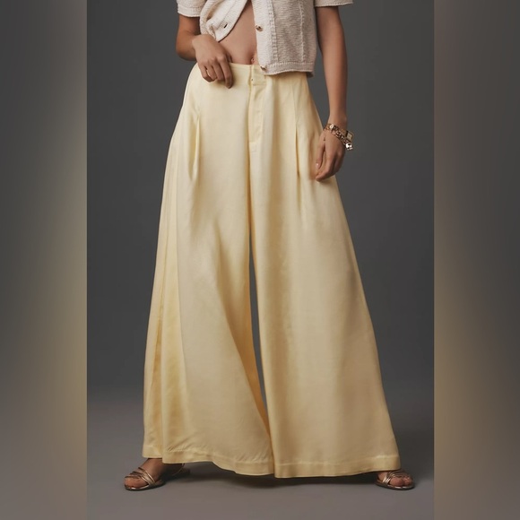 NWT! Anthropologie Maeve Silky A-Line Palazzo Pants in Butter Yellow 🐸🖼️ - Picture 1 of 6